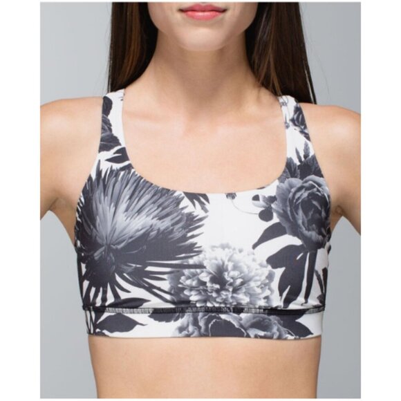 Lululemon Energy Floral Black and White Sports Bra Size 8 1130 - Picture 6 of 6